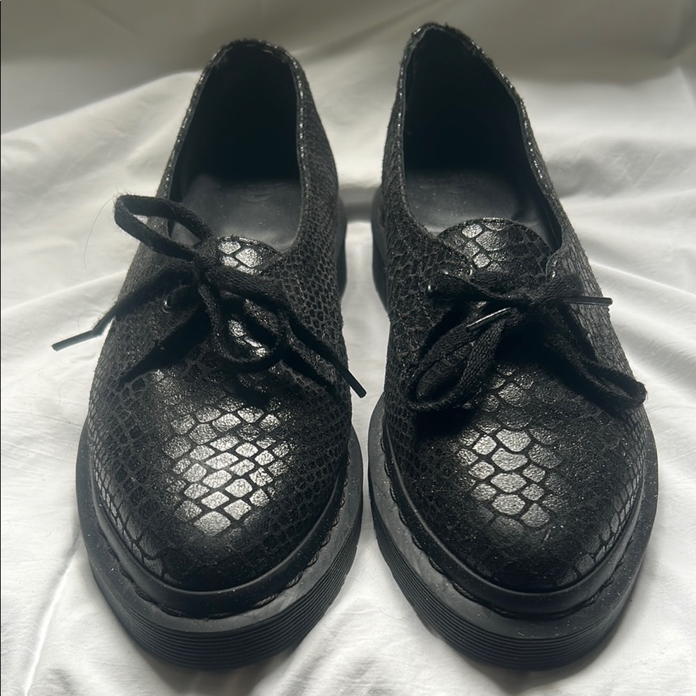Dr Martens Black Snake Print  Women's Oxfords